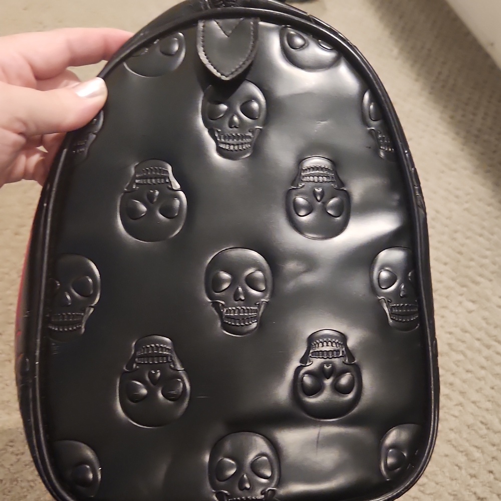 Loungefly Skull-Embossed Black Vinyl Satchel Bag. Large - Picture 7 of 14